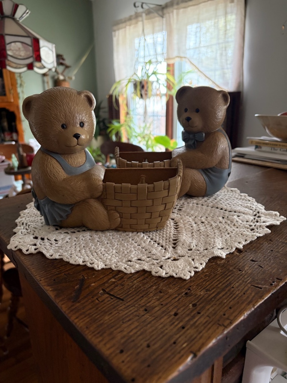 Brown Bear Duo Woven Basket Wall Pockets